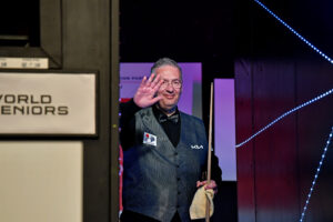 Tony Drago walking out at the 2023 World Seniors Snooker Championship.